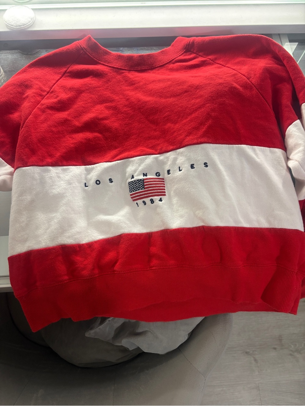 Brandy Melville Red and White Los Angeles 1984 Stripe Crewneck Sweatshirt
